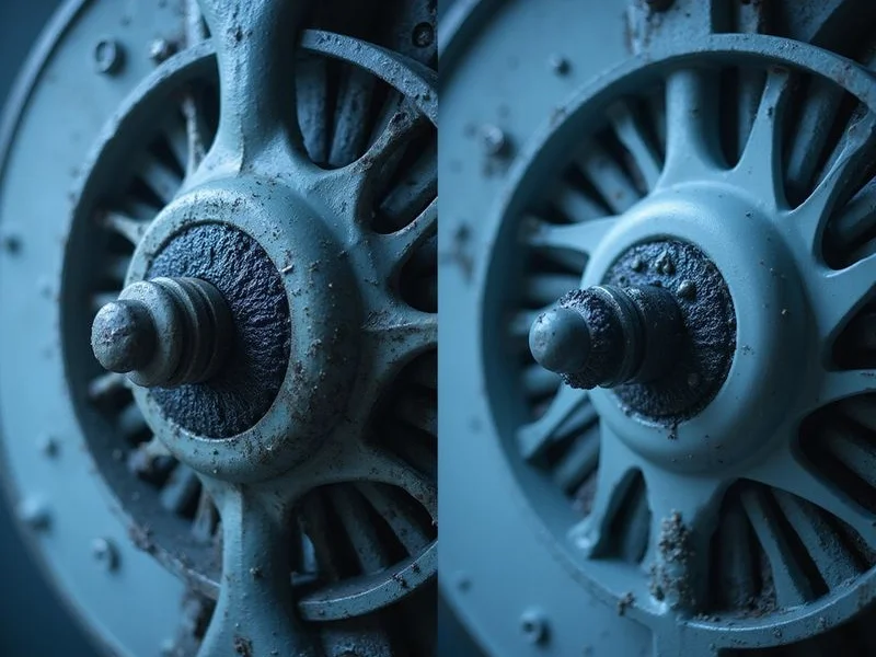Blower wheel before and after chemical overhaul