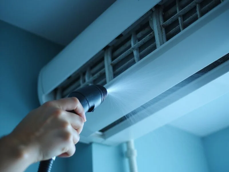 Evaporator coil being cleaned during aircond service