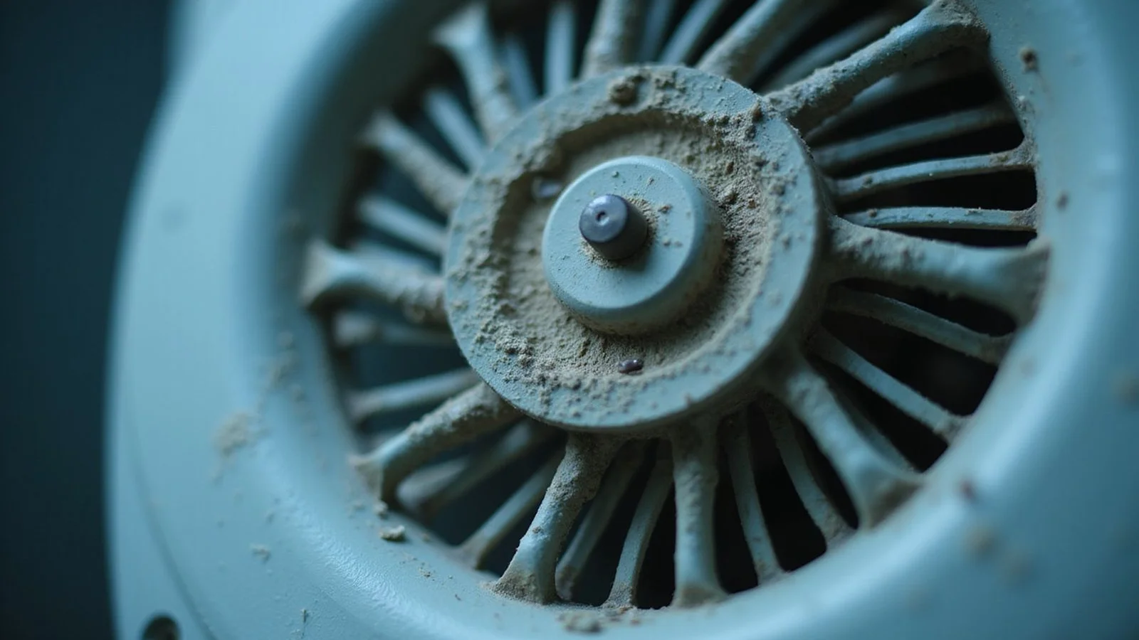 Mouldy aircond blower wheel before chemical overhaul