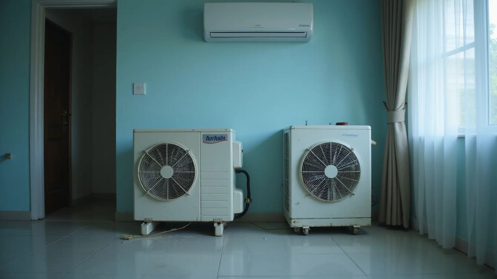 Old aircond beside a new modern unit